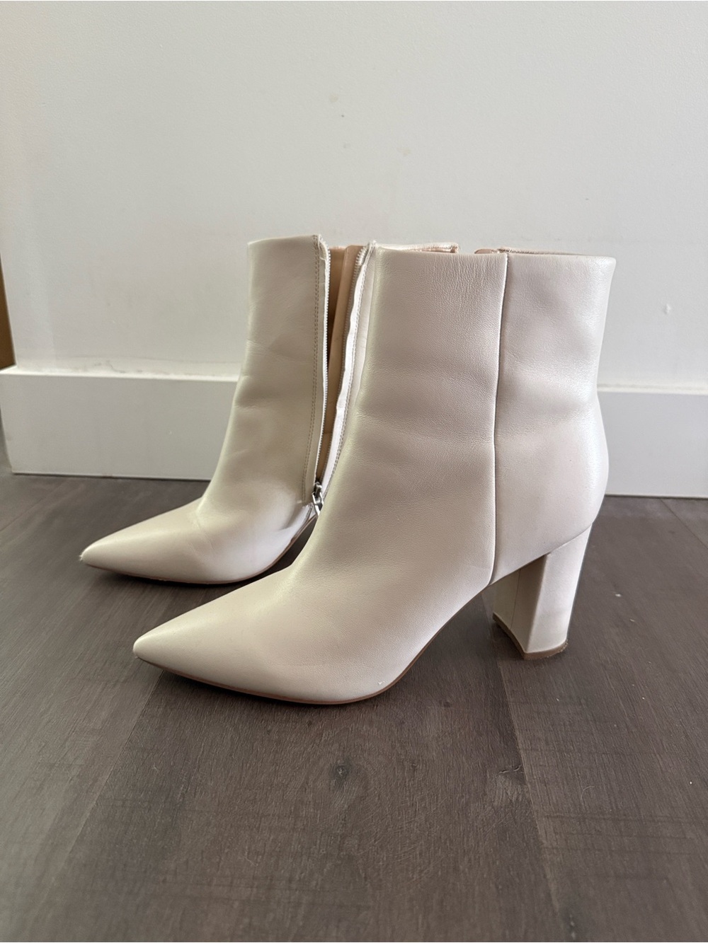 Marc Fisher Pointed Toe Ankle Boots in Cream